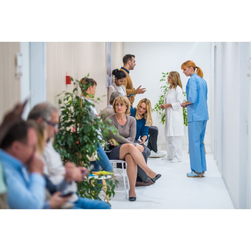 PRS PPL-free music playing in a waiting room area with patients seated